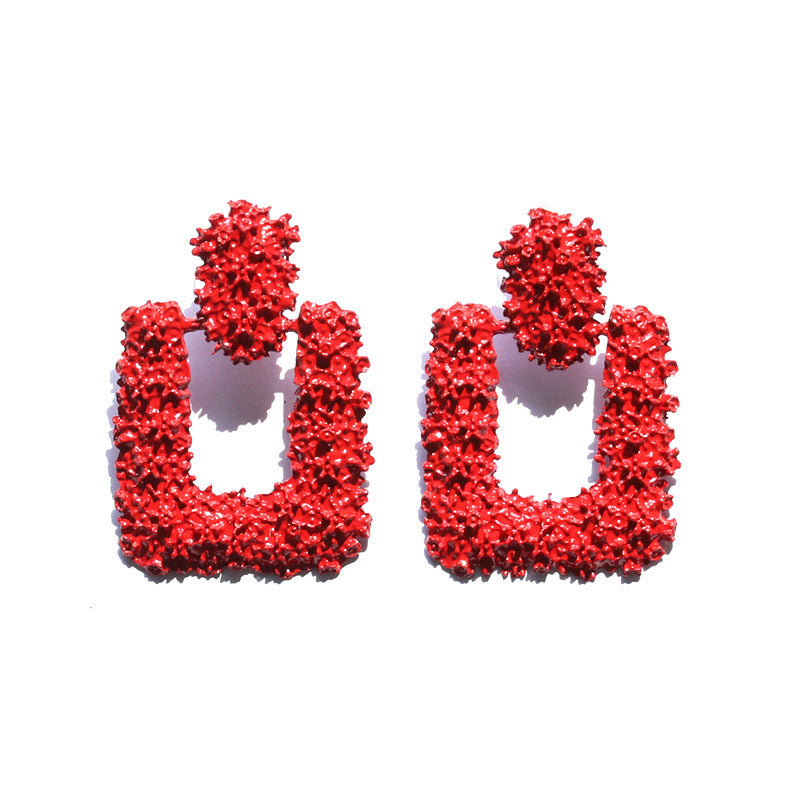 Wholesale Retro Exaggerated Square Frosted Alloy Earrings